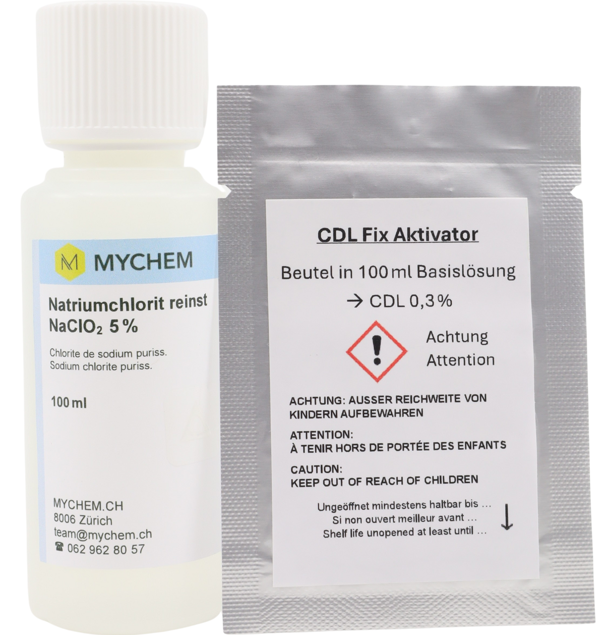 CDL Fix im Aluverbundbeutel und Basislösung in HDPE Flasche