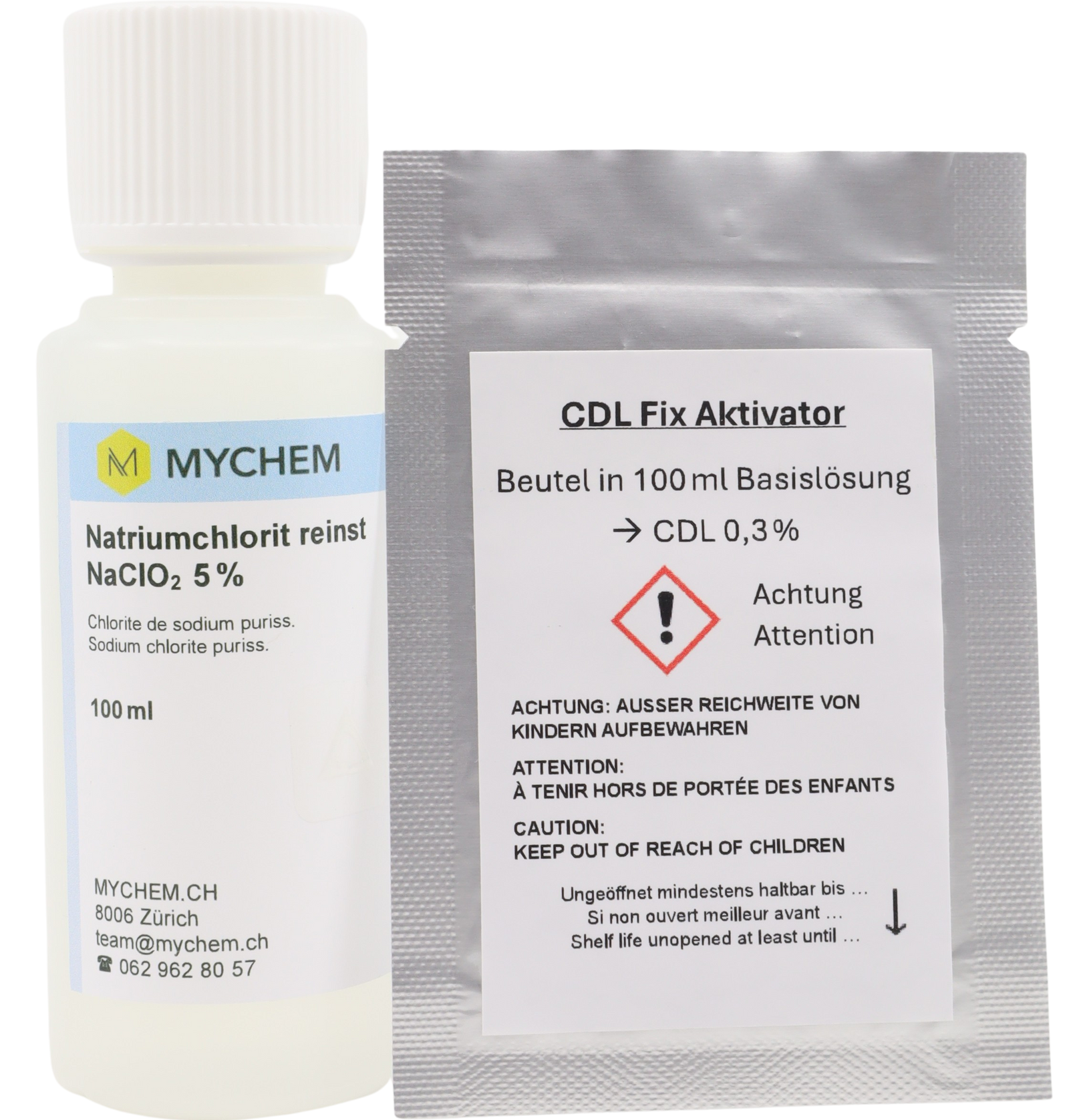 CDL Fix im Aluverbundbeutel und Basislösung in HDPE Flasche