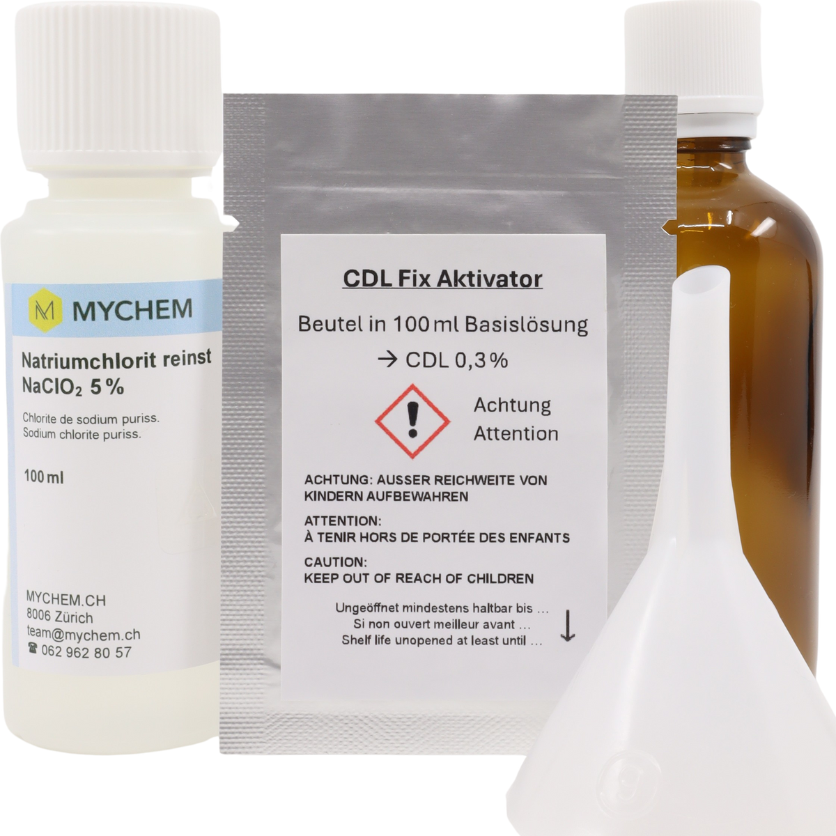 CDL Fix im Aluverbundbeutel und Basislösung in HDPE Flasche mit Zubehör